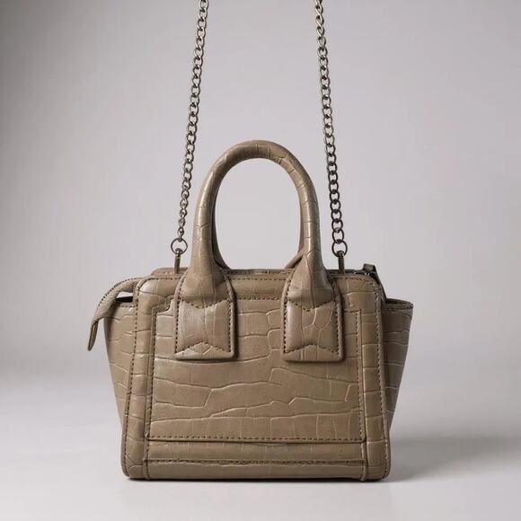 Zara Faux Croc Embossed Beige Crossbody Top Handle bag Small - Picture 2 of 11